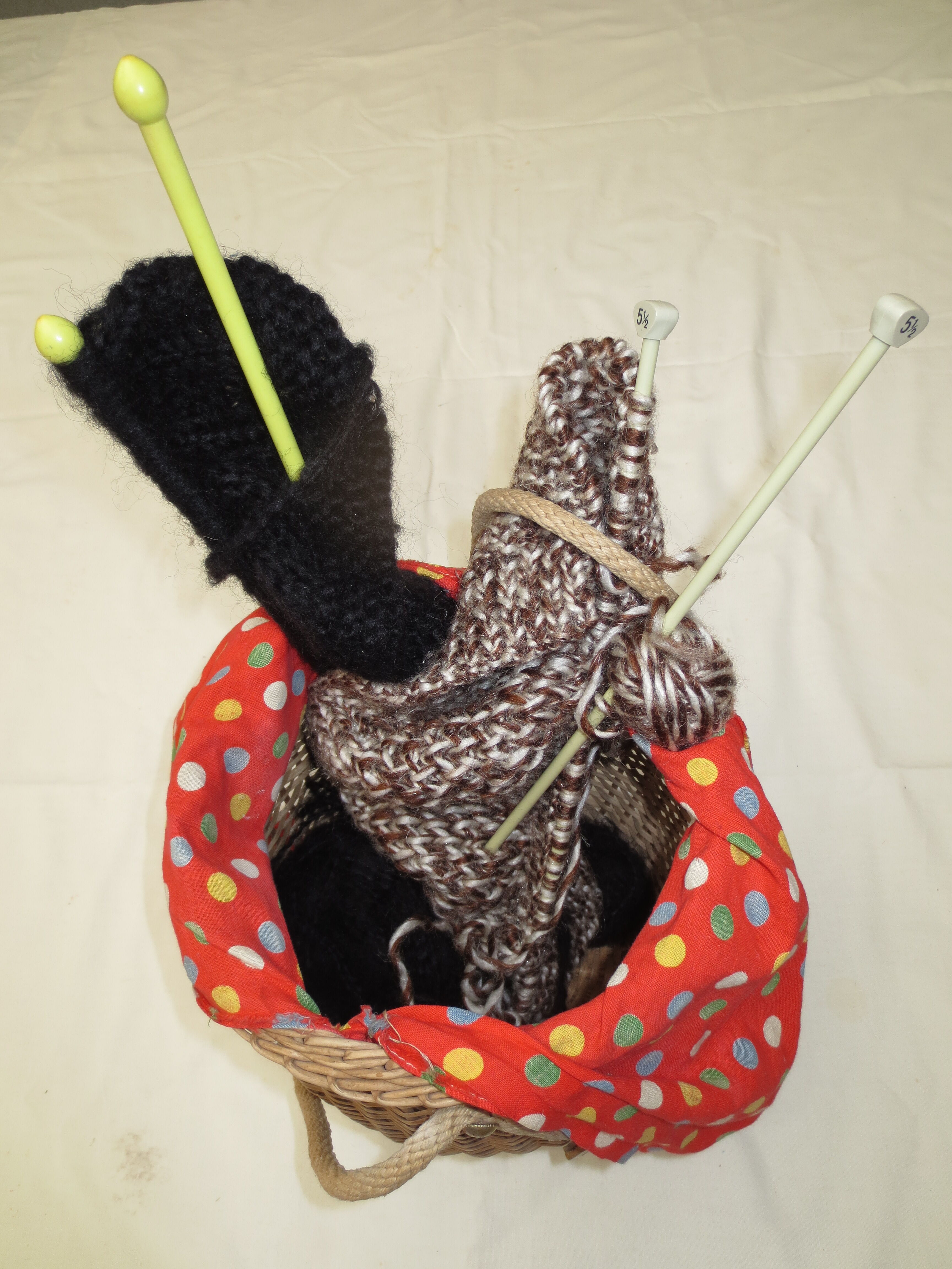 Vintage rattan basket for knitting and work