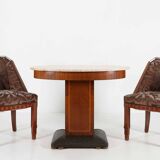 Table d'appoint Art Déco de De Coene Freres avec marqueterie en bois et plateau en marbre, années 1930