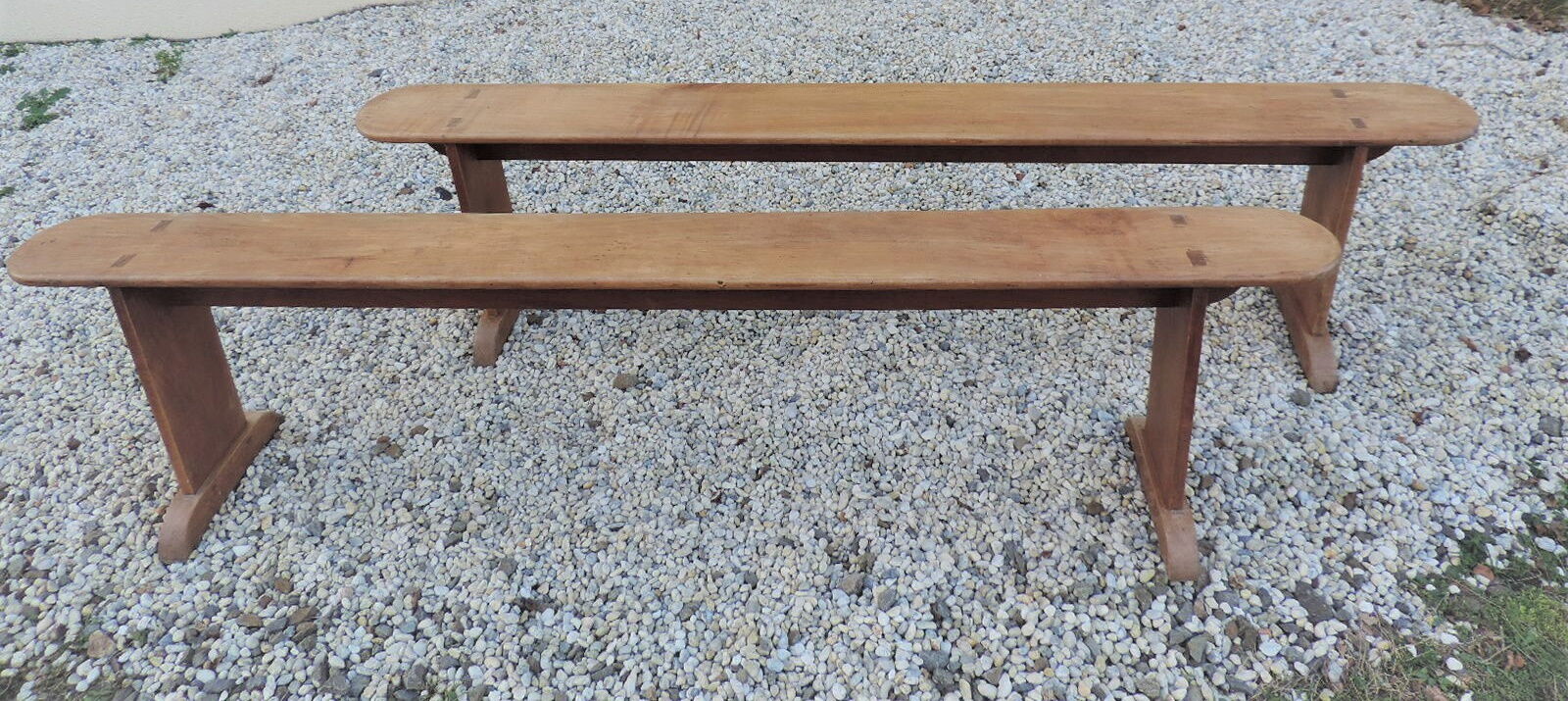 pair of farm benches in cherry