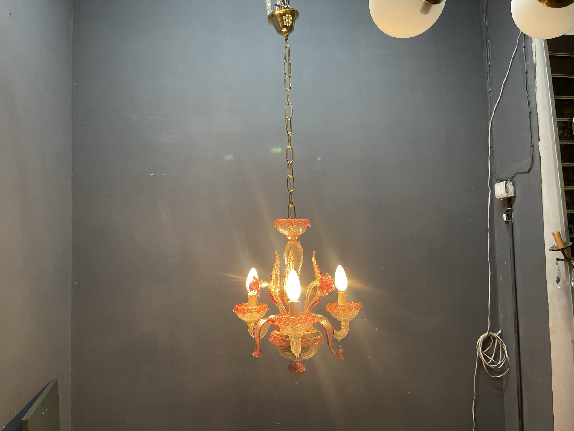 Venetian Pink Murano Glass Chandeliers Set of 2, 1960s