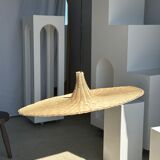 Large suspension, rattan luminaire in hat shape D:80cm