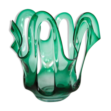 Vase « Scarf » Artisanal Grand Vase en Verre Vintage Milieu du Siècle
