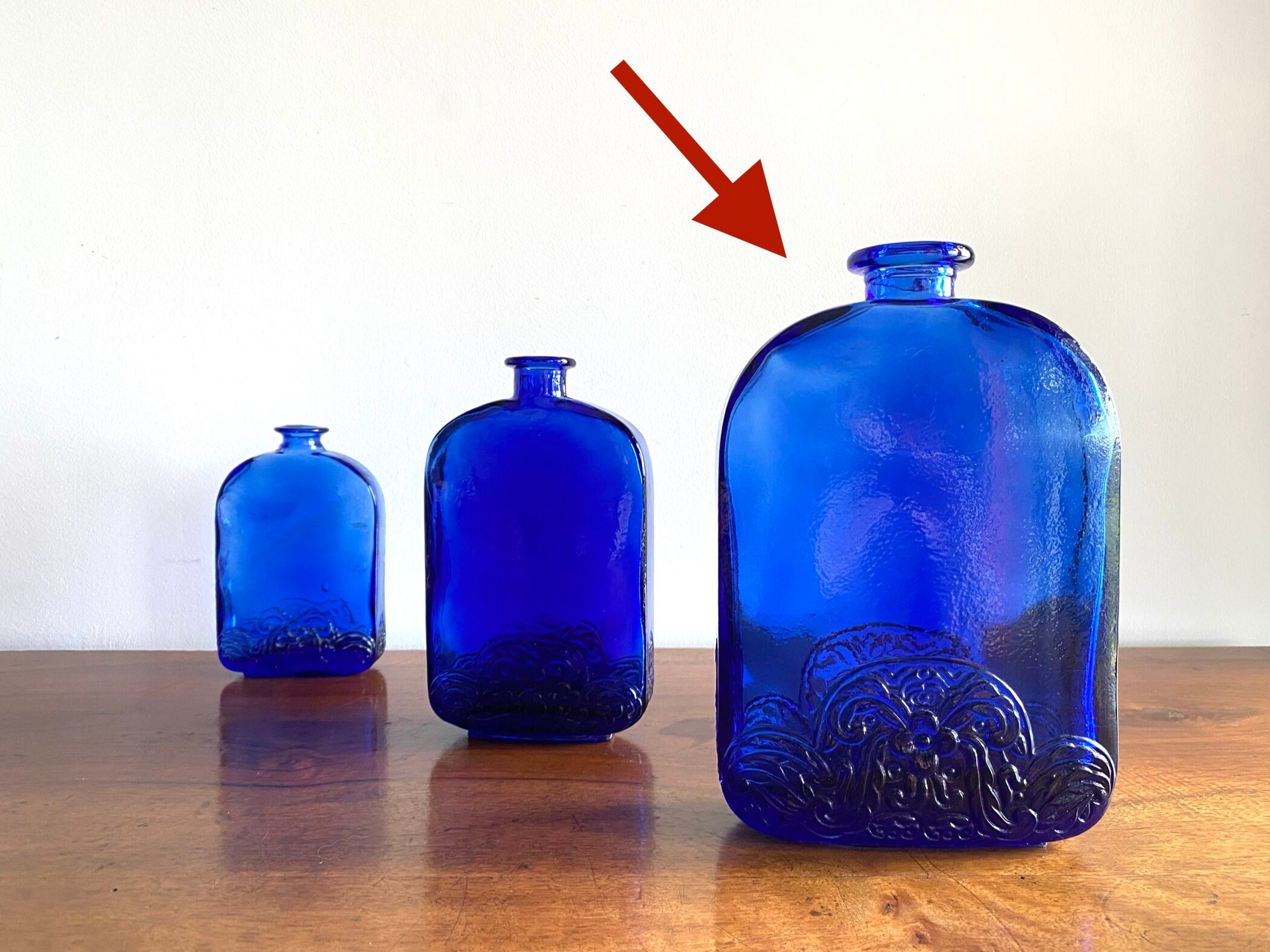 Large model cobalt blue glass bottle