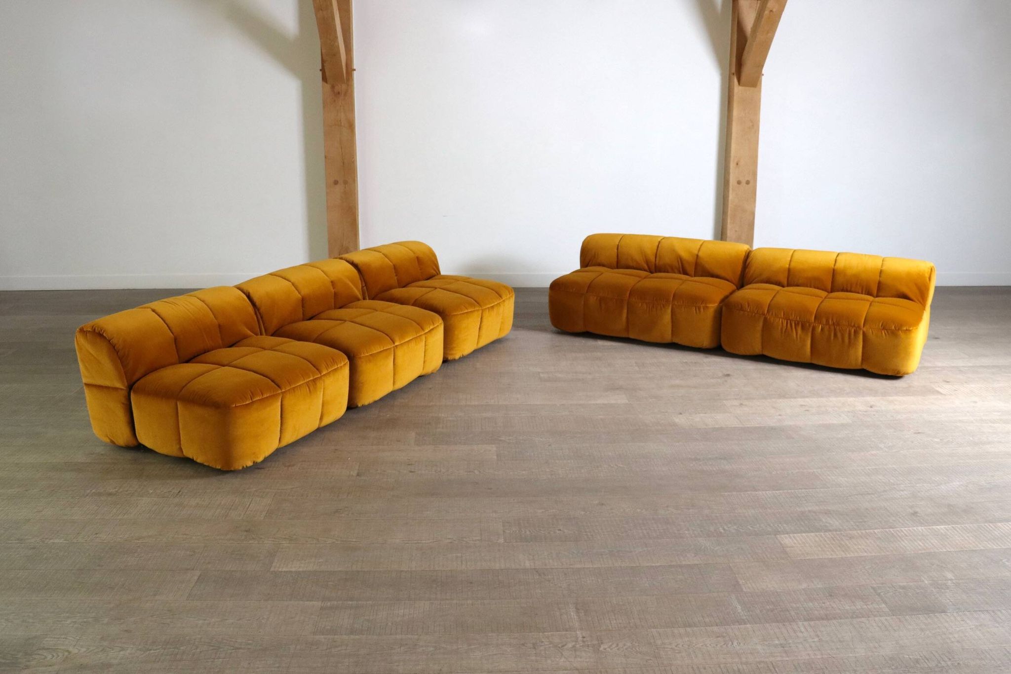 Cini Boeri for Arflex Modular Strips Sofa in Ocre velvet, Italy 1968