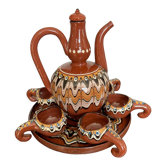 Service à liqueur vintage en terre cuite émaillée