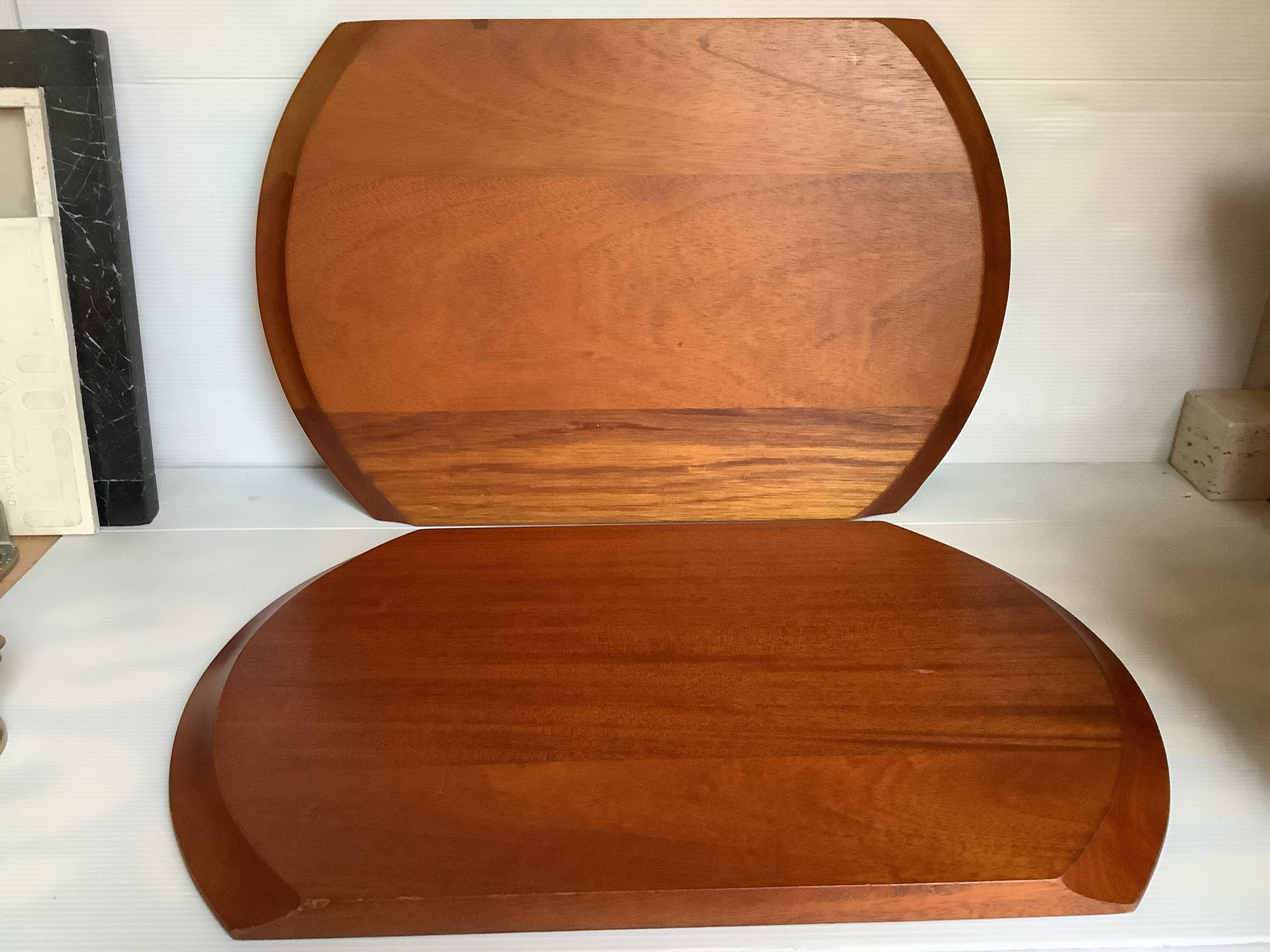 Pair of wooden snack meal trays with compartments.