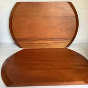 Pair of wooden snack meal trays with compartments.