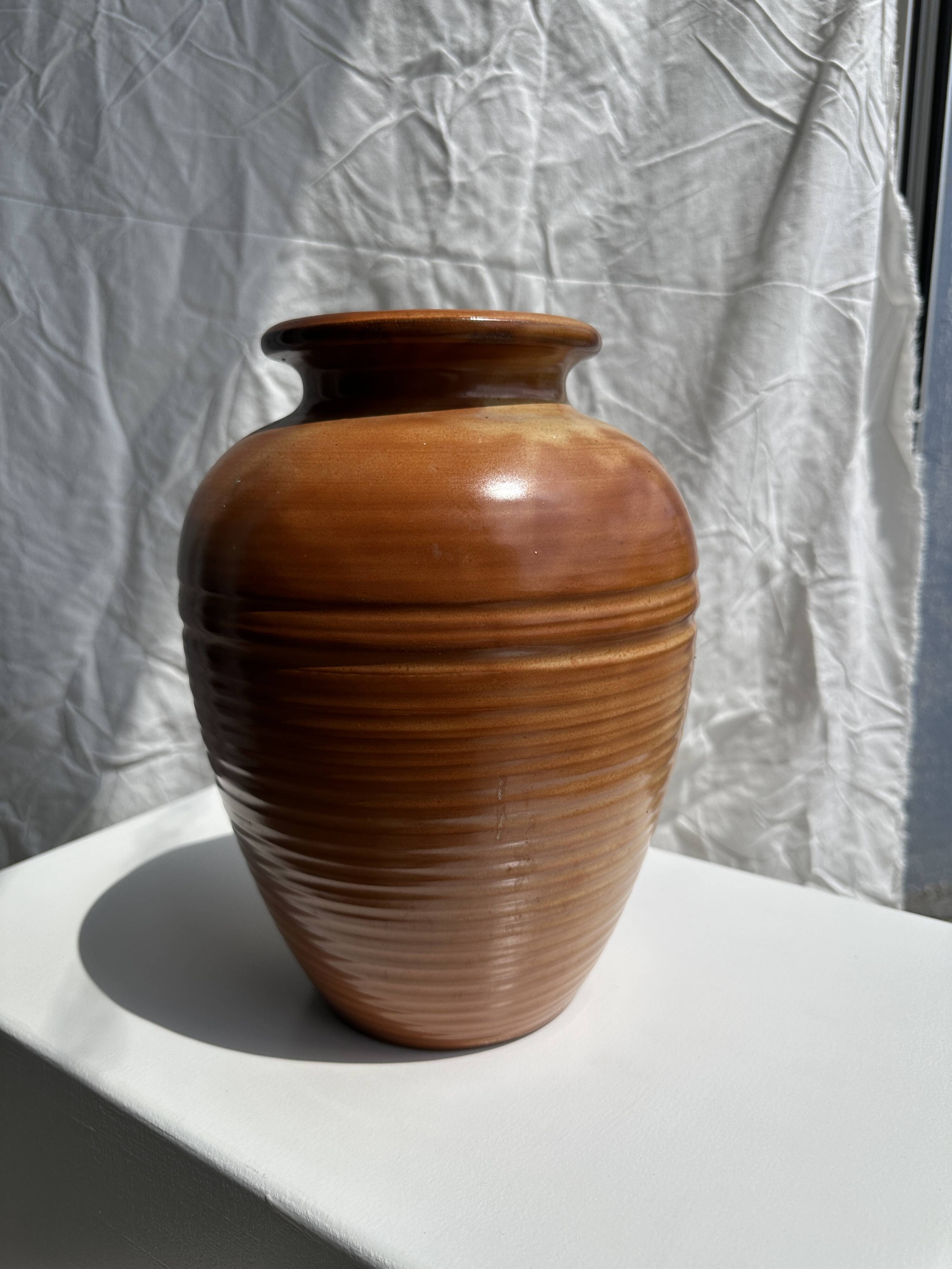 Large brown artisanal ceramic vase