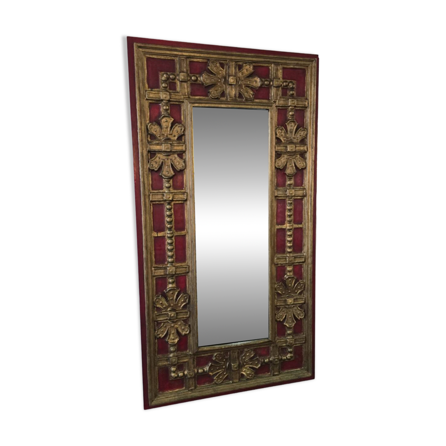 miroir mural Palladio, Italie, 1970 – Décor rouge et dorure patinée