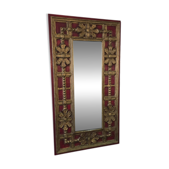 miroir mural Palladio, Italie, 1970 – Décor rouge et dorure patinée