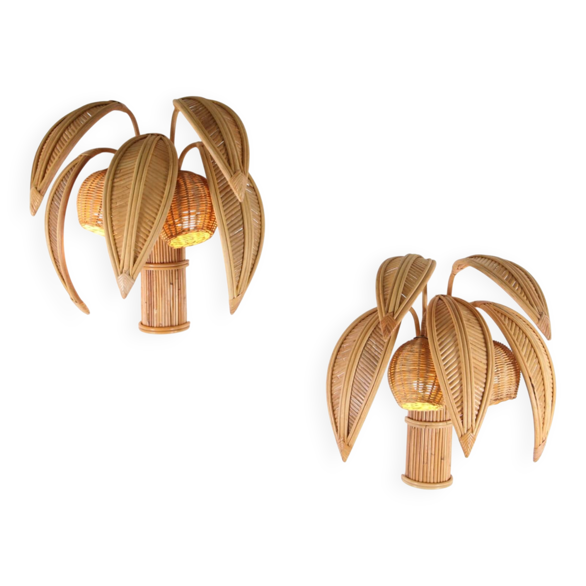 Pair of "coconut/palm" wall lights in rattan