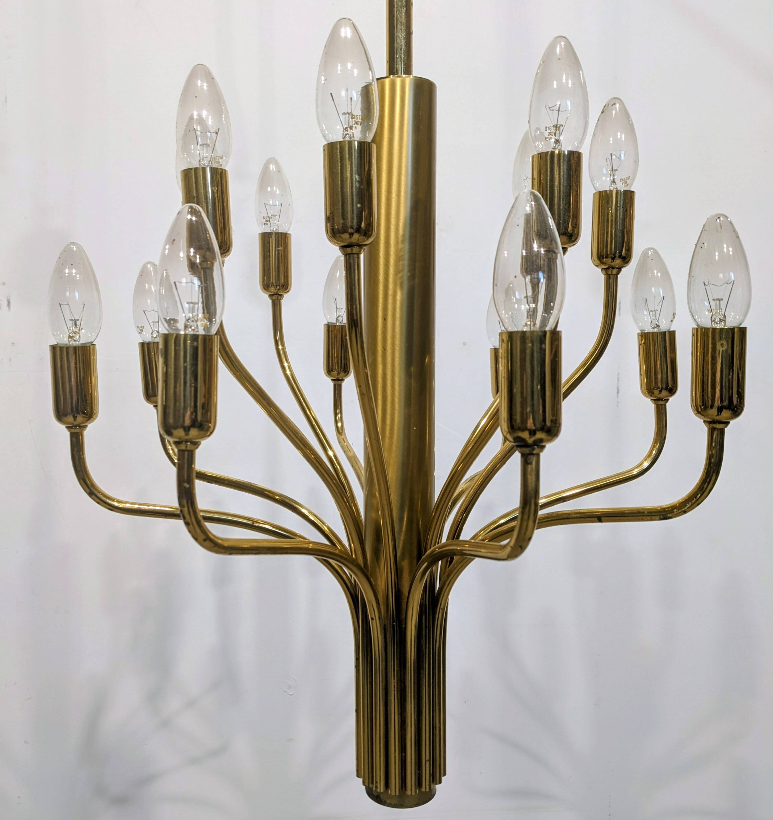 Brass chandelier with 16 lights, 1970s.