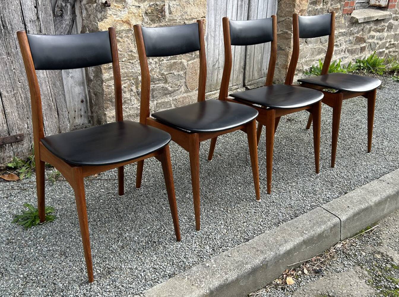 Four teak and black sky chairs, Scandinavian spirit, vintage, 60s