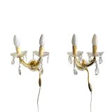 "Pair of vintage glass and brass wall sconces with tassels