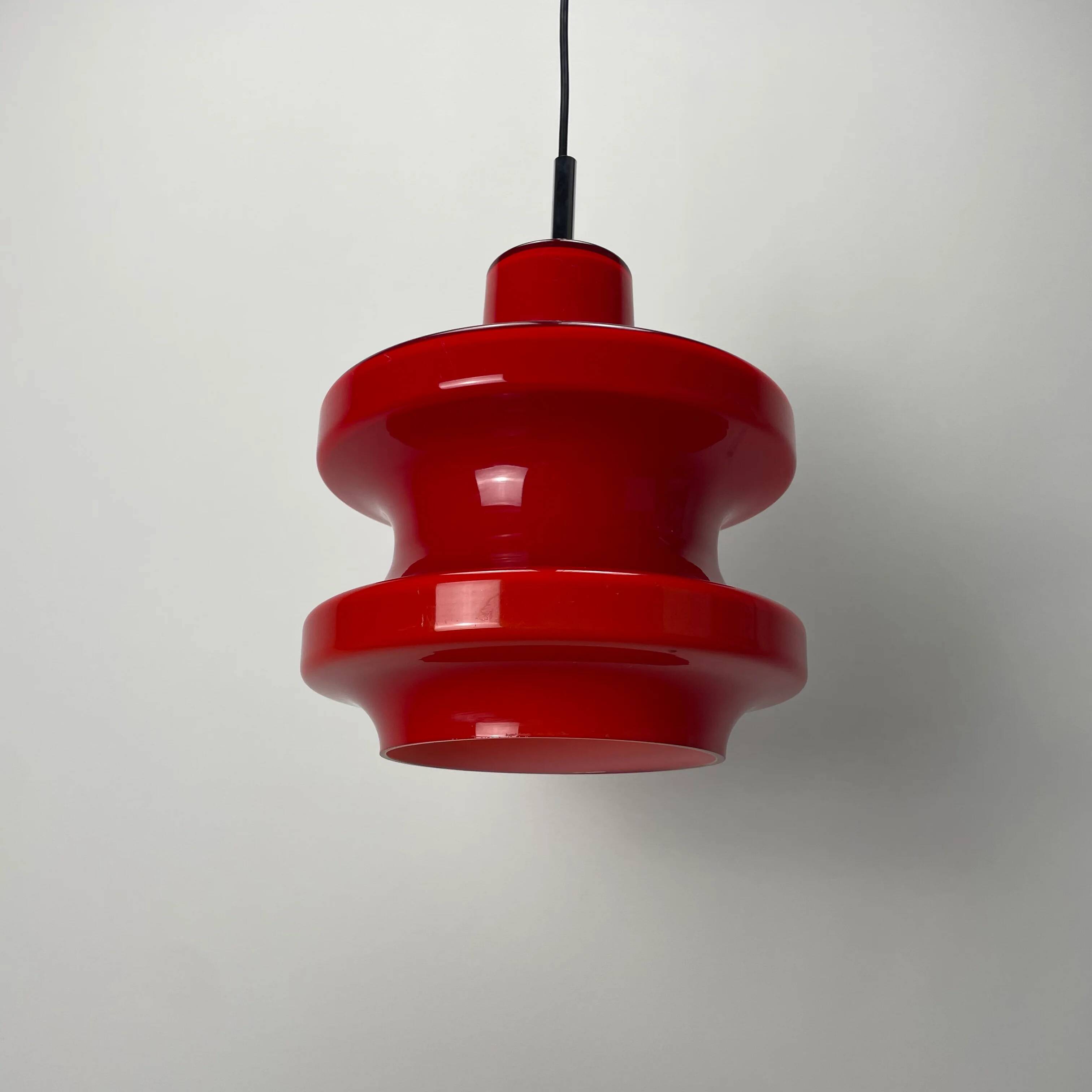 Large red glass pendant light by Peill and Putzler XL 1960
