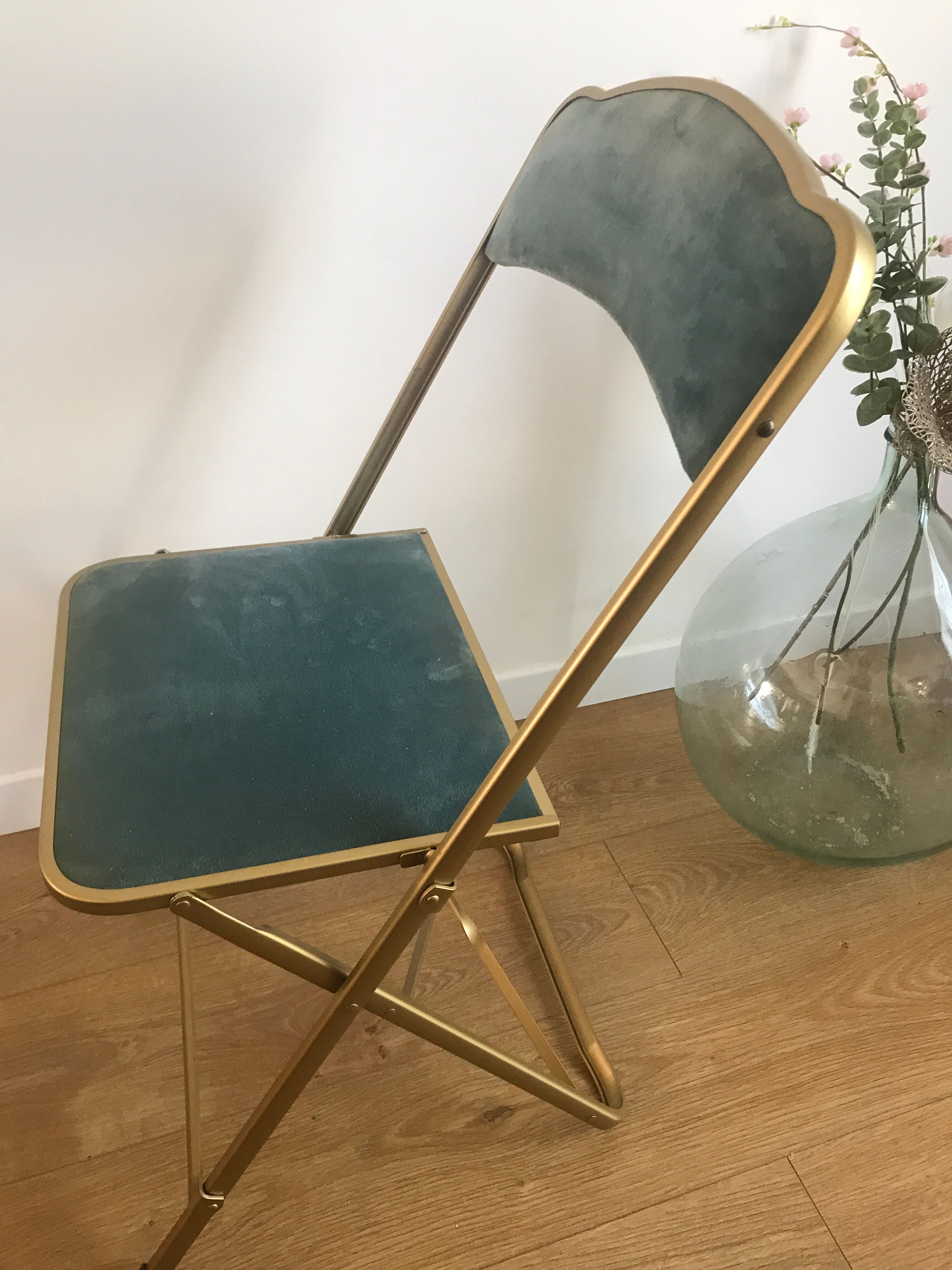Chaise pliante vintage Chaisor en velours bleu