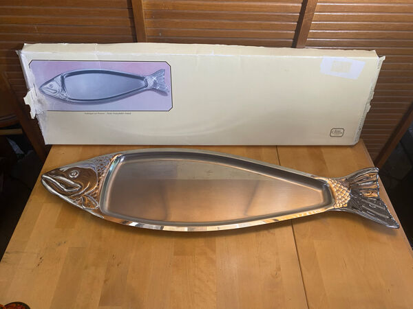 Plat ancien jean couzon forme poisson inox grand format made in france