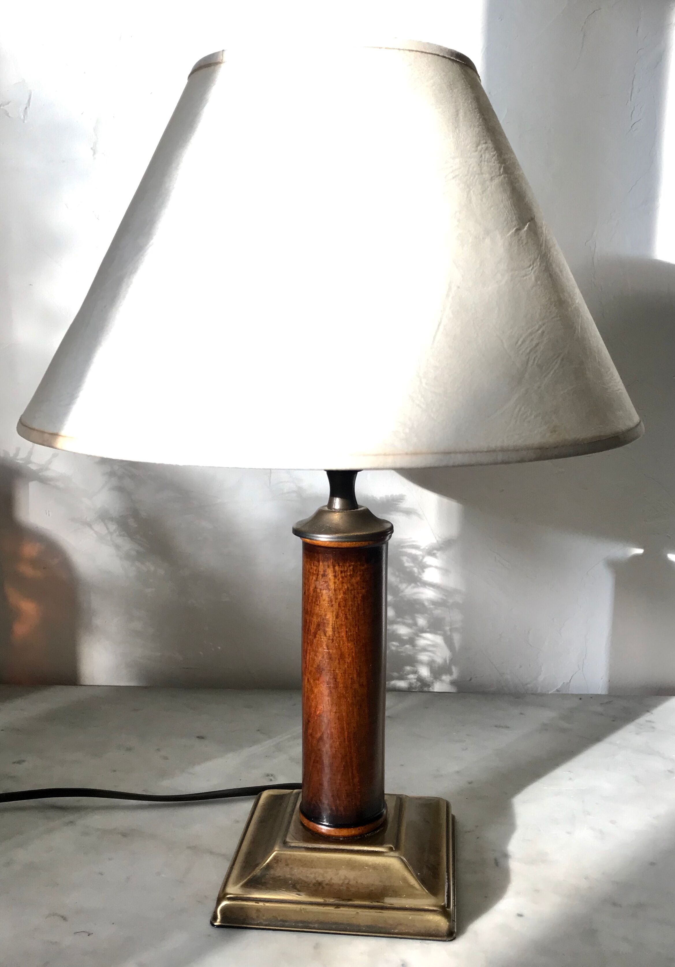 Brass and wood lamp