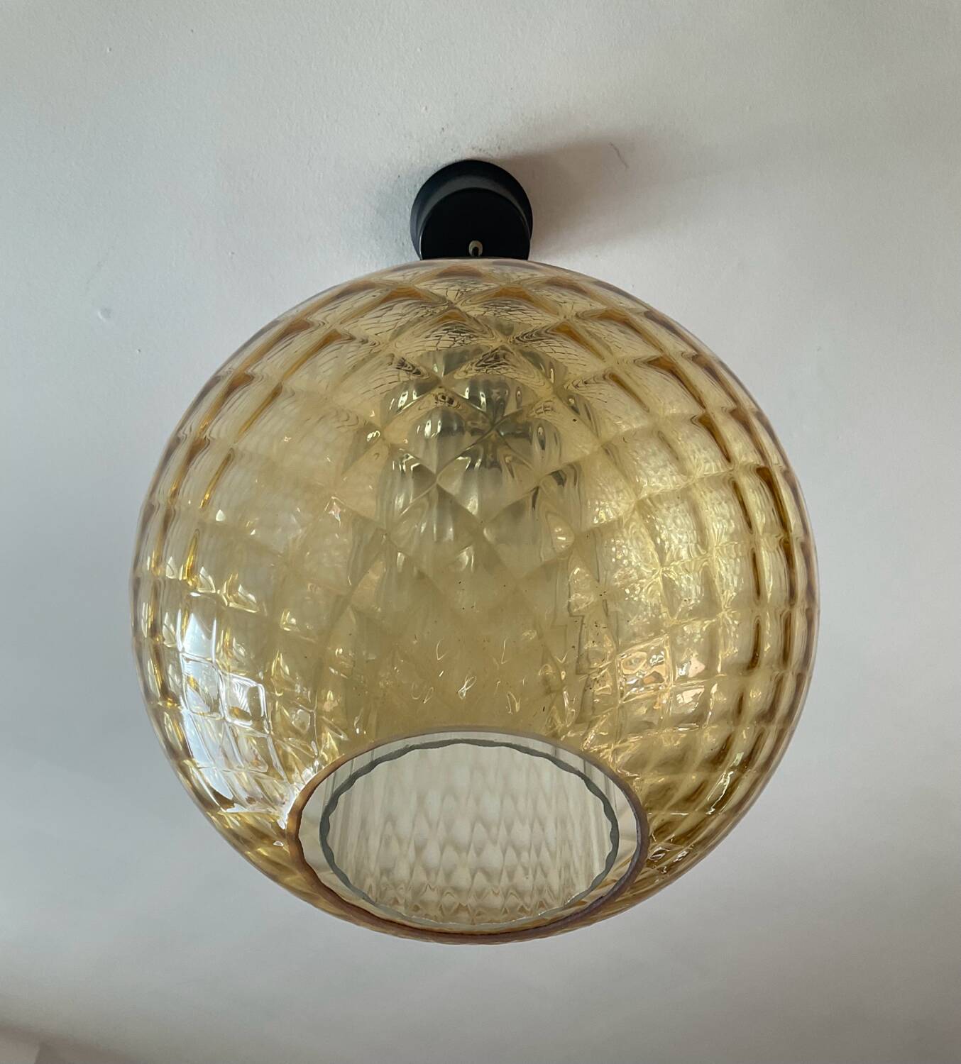 Vintage 70s smoked glass ball pendant light