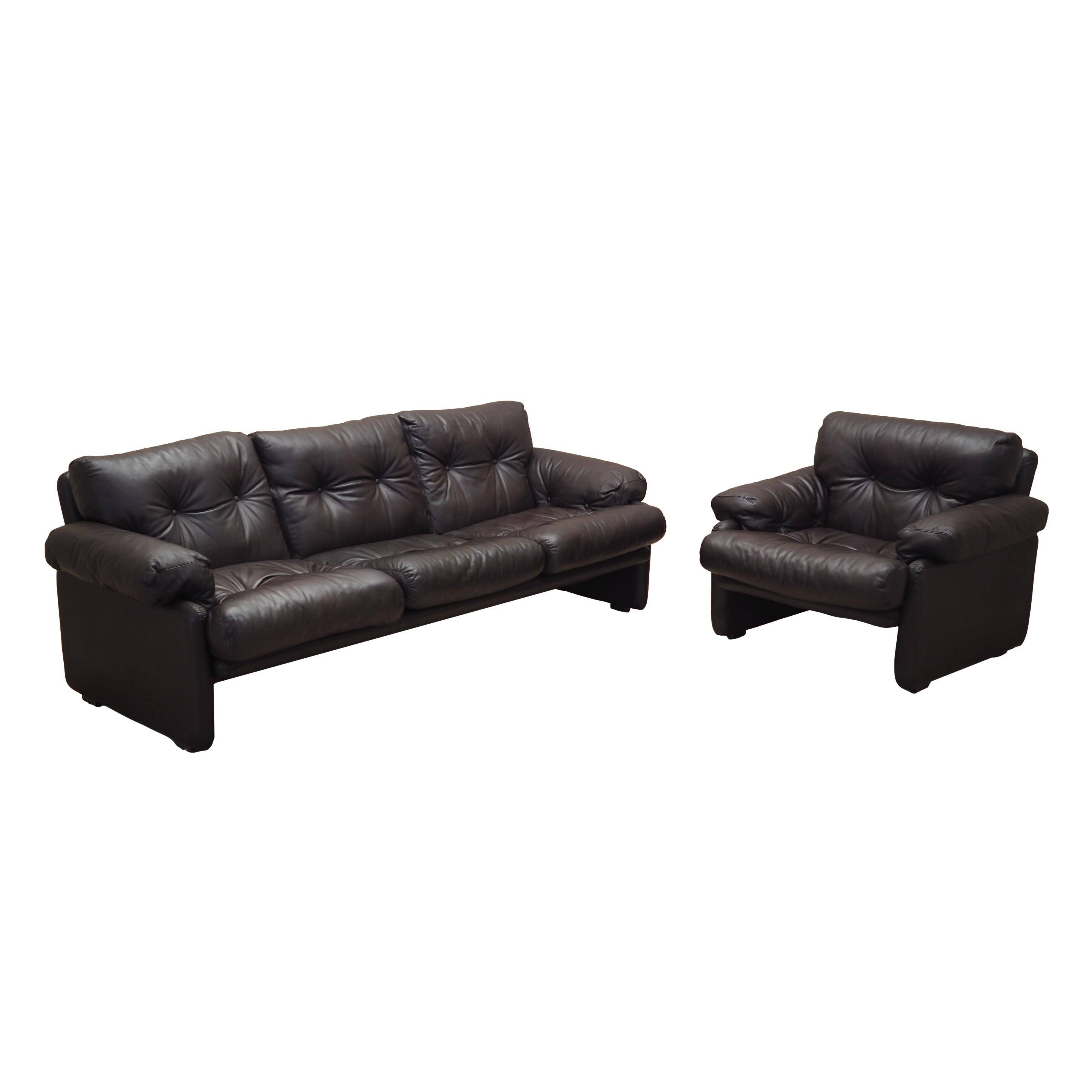 Ensemble de salon en cuir, design italien, années 1960, fabricant : B&B Italia, d