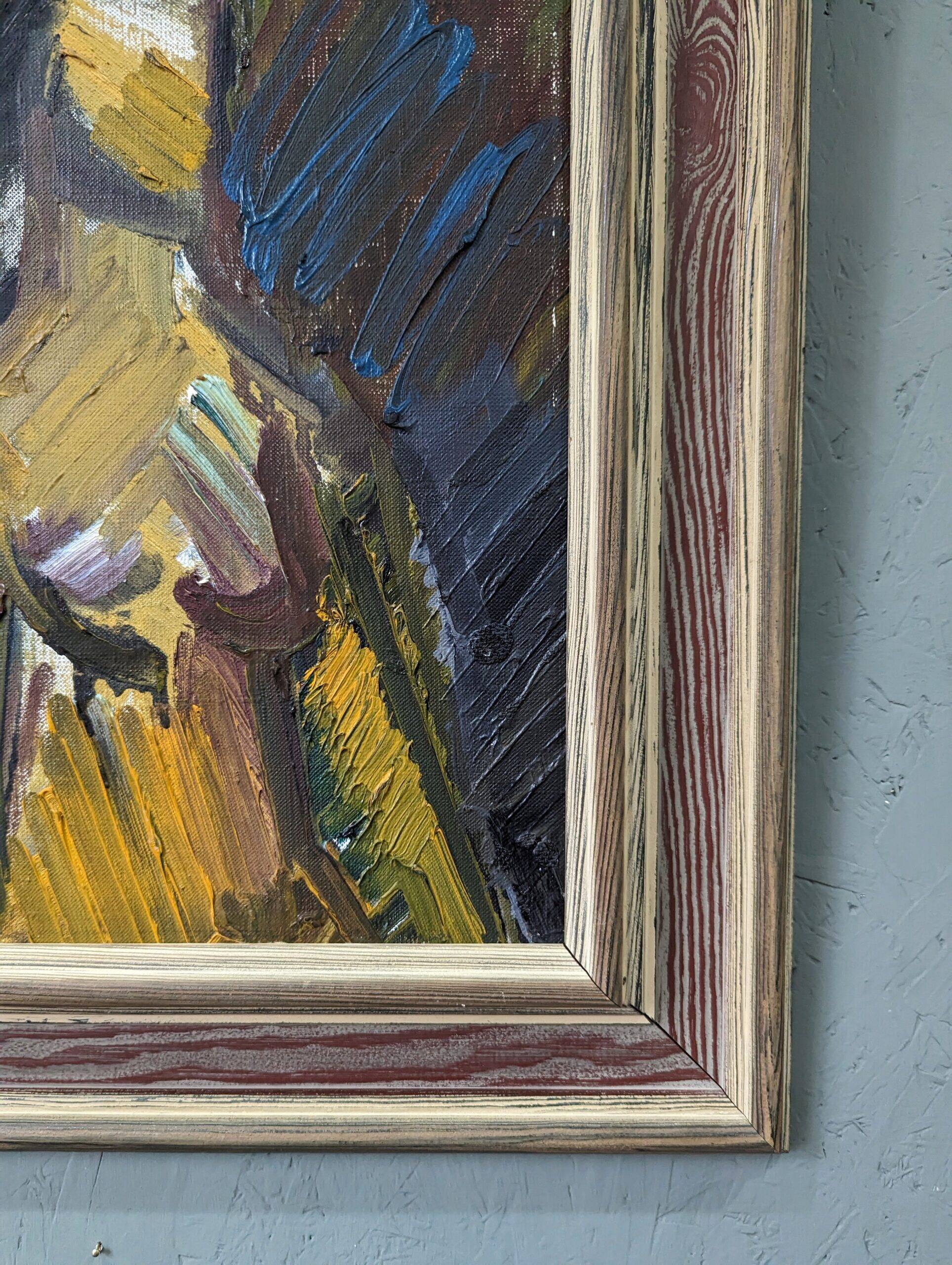 Mid-Century Modern Swedish "Painterly Portrait" Vintage Portrait Oil Painting, Framed