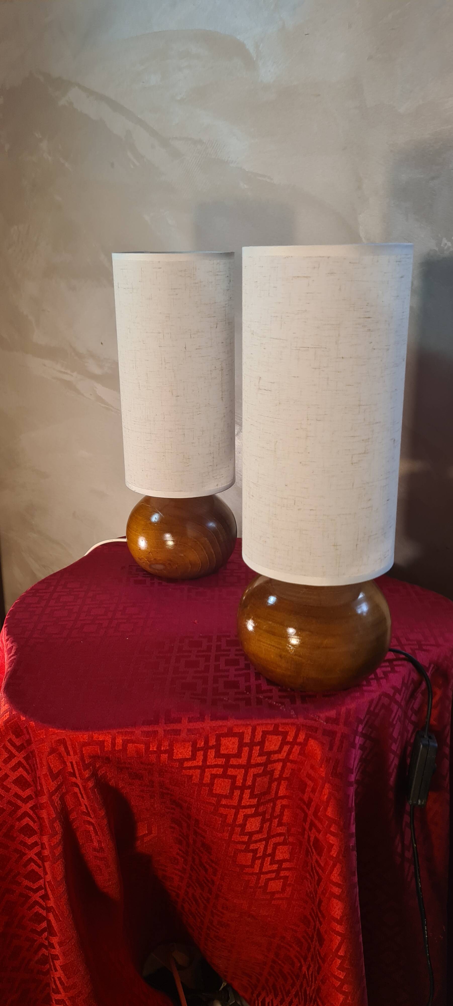 pair of solid wood ball lamps, Scandinavian style bedside lamp, 35 x 13