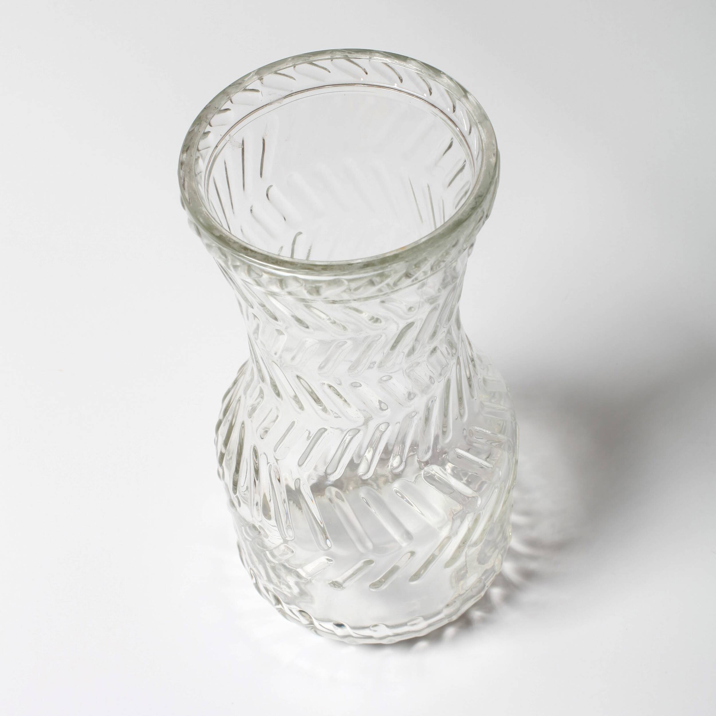 Vintage Rare Clear Hand Pressed Glass Flower Vase / Fidenza / Italy / 1970s