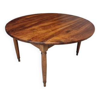 Table ronde antique table à feuilles tombantes table à manger en noyer 134 cm