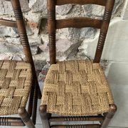 Pair of turned wood and braided rope chairs, 1950s-60s