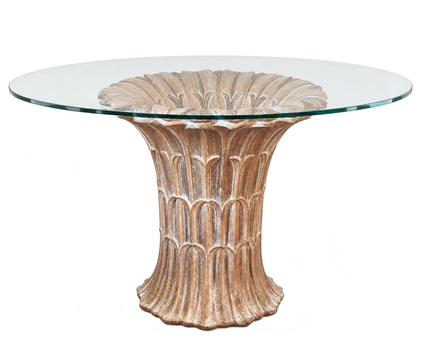 Italian dining table in carved oak with a glass top, vintage.