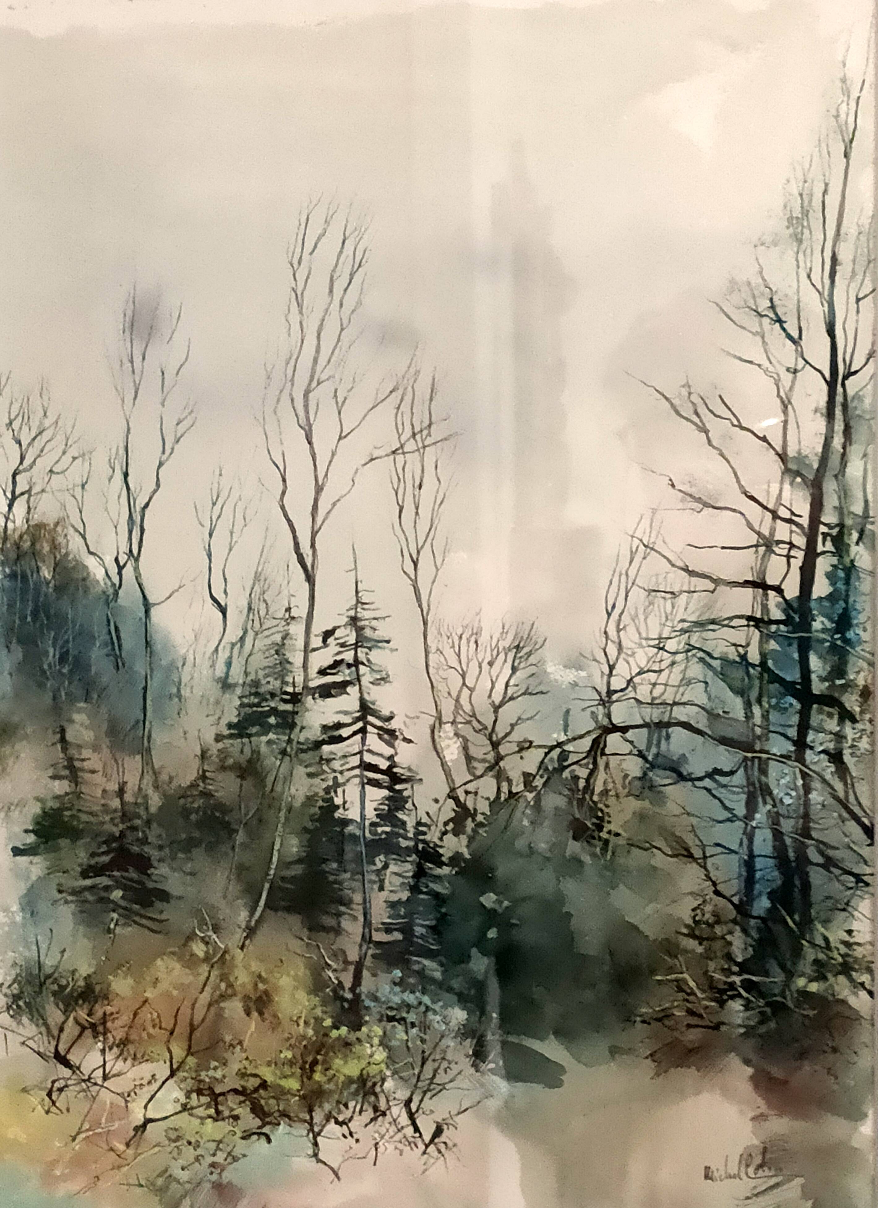 Painting signed Michel COLIN (1934) – Watercolor – Vosges undergrowth