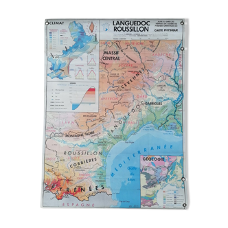 Ancienne carte MDI Languedoc-Roussillon, Nîmes Montpellier Carcassonne Perpignan Béziers.