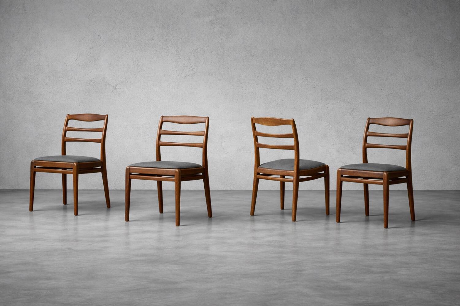 Vintage Mid-Century Danish Modern Elegant Teak & Grey Fabric Chairs, 1960s