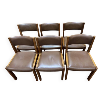 Série de 6 chaises dans le goût de Regain assises cuir