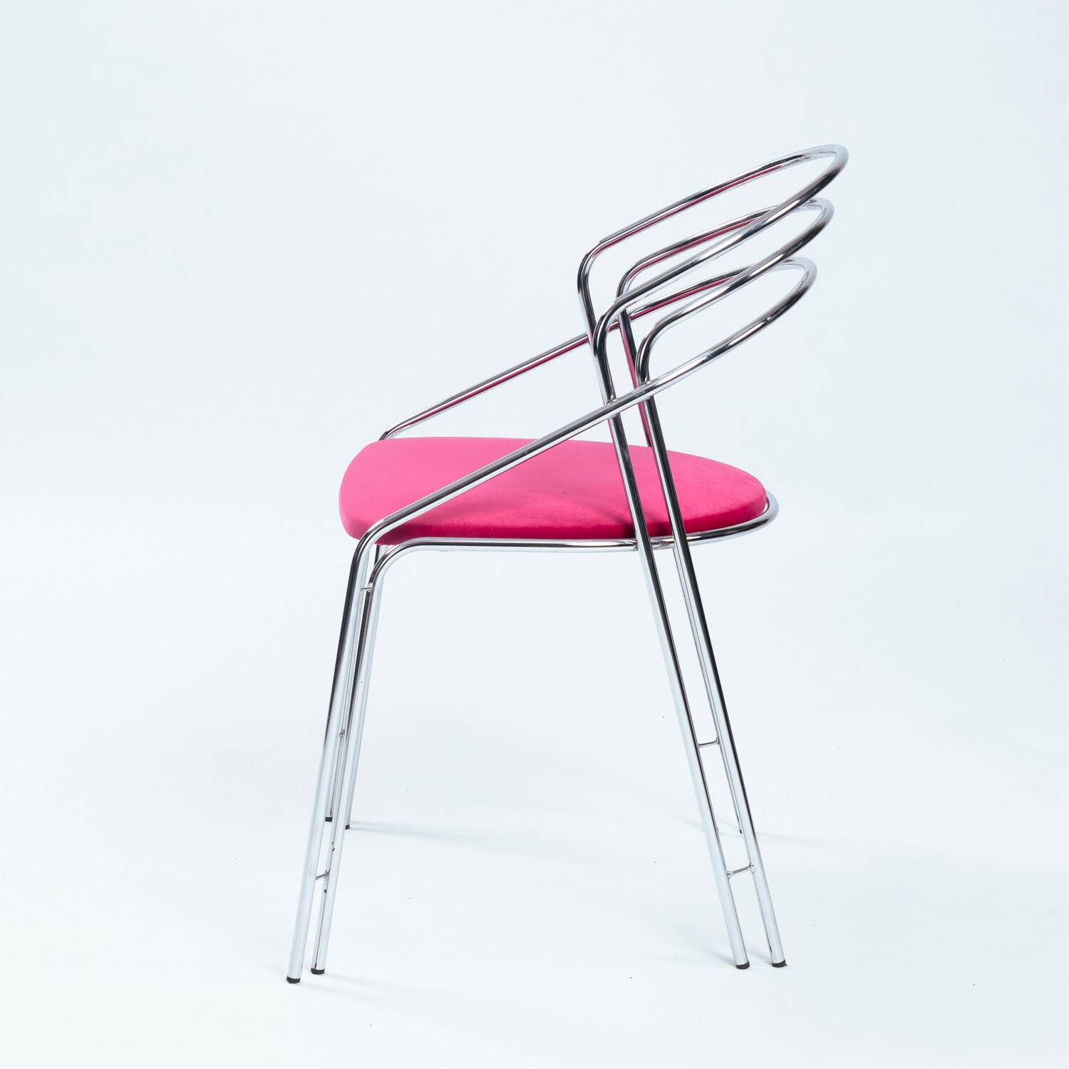 Ensemble de salle à manger vintage chromé avec velours rose, Italie, années 1970