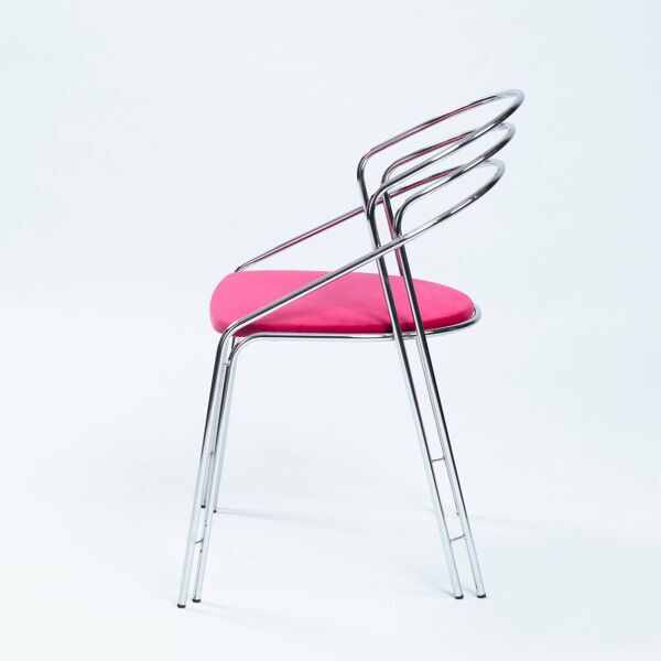 Ensemble de salle à manger vintage chromé avec velours rose, Italie, années 1970