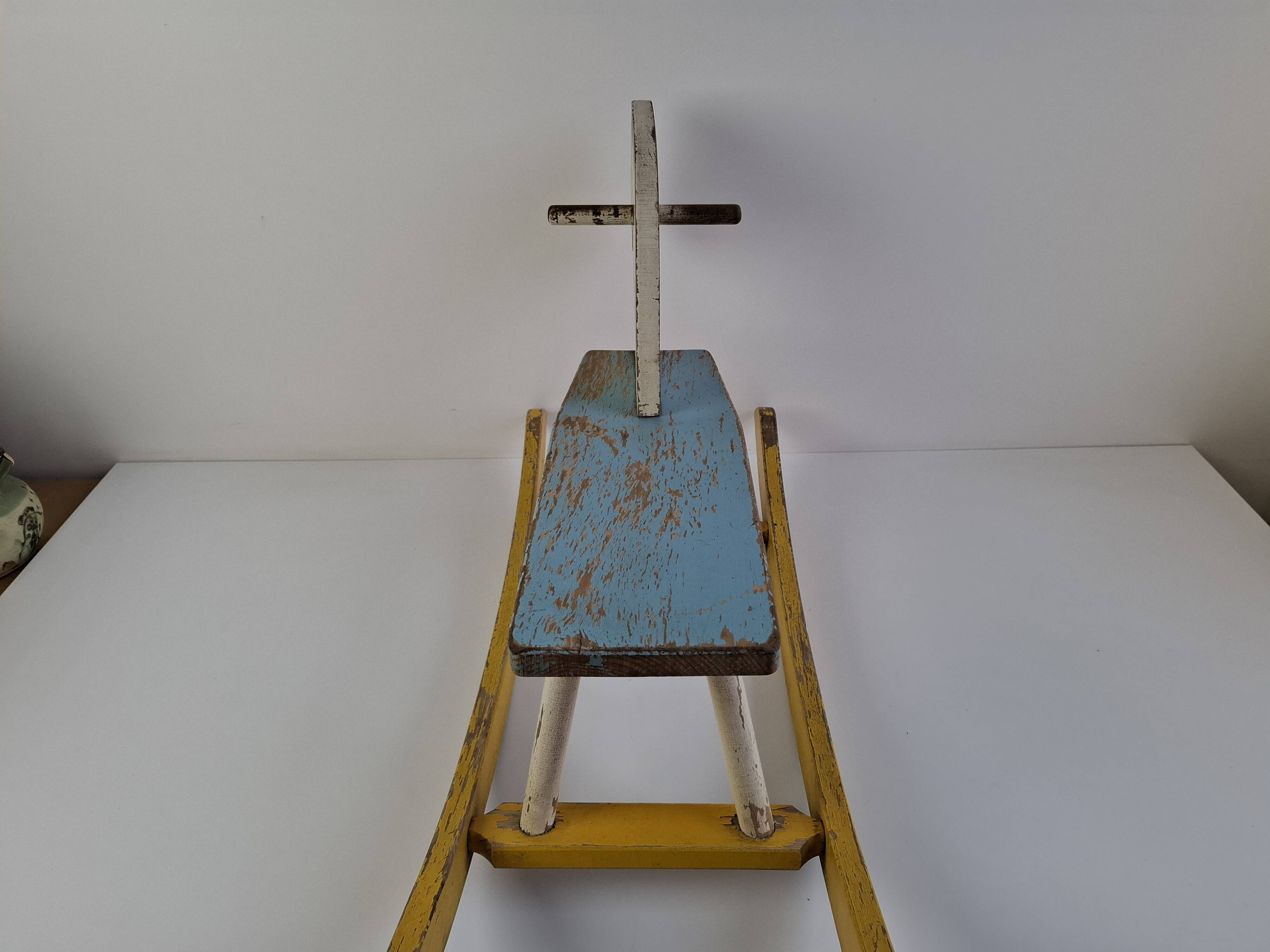 Mid-Century Czechoslovak Wooden Rocking Horse, Hand-Painted, 1960s