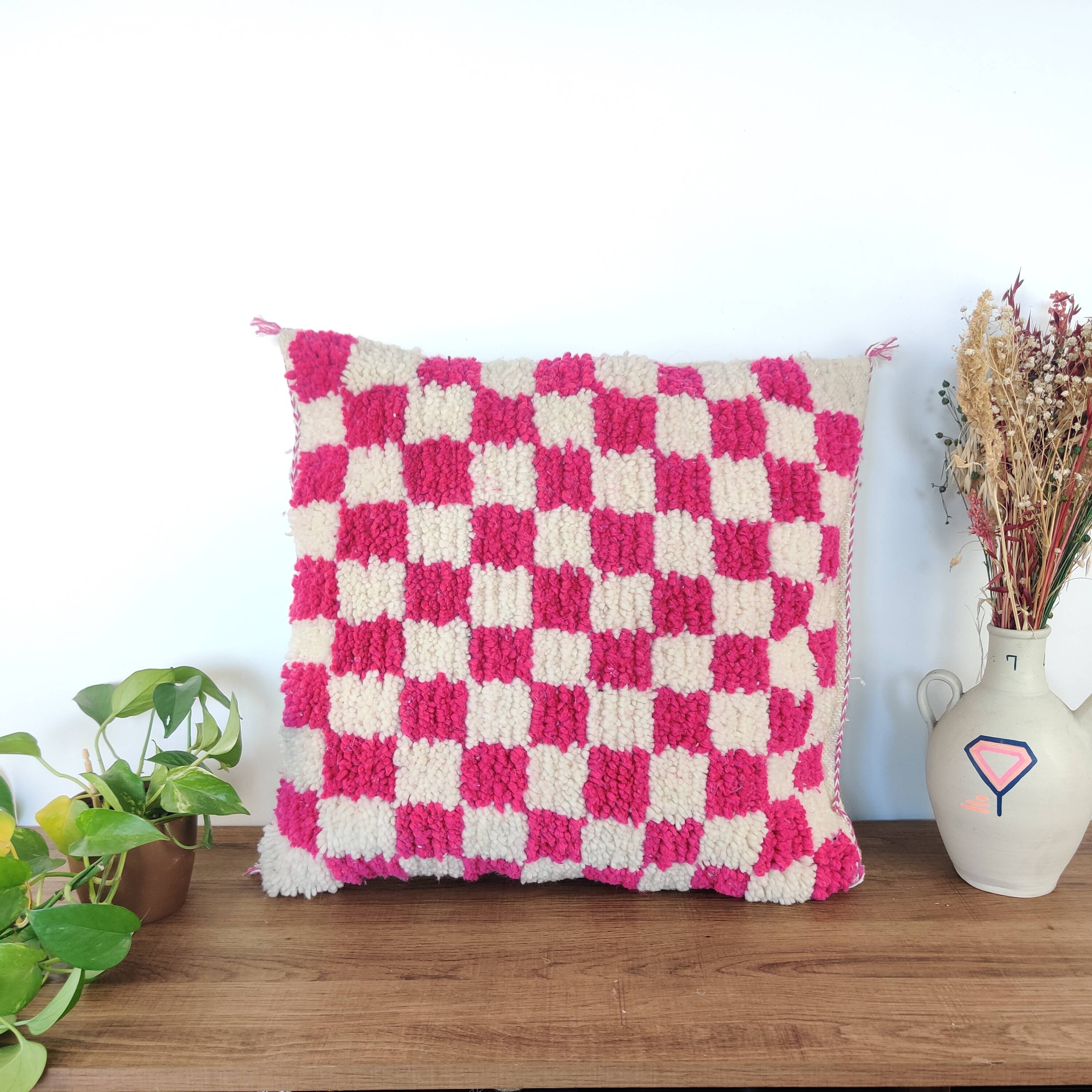 Berber pink checkerboard cushion