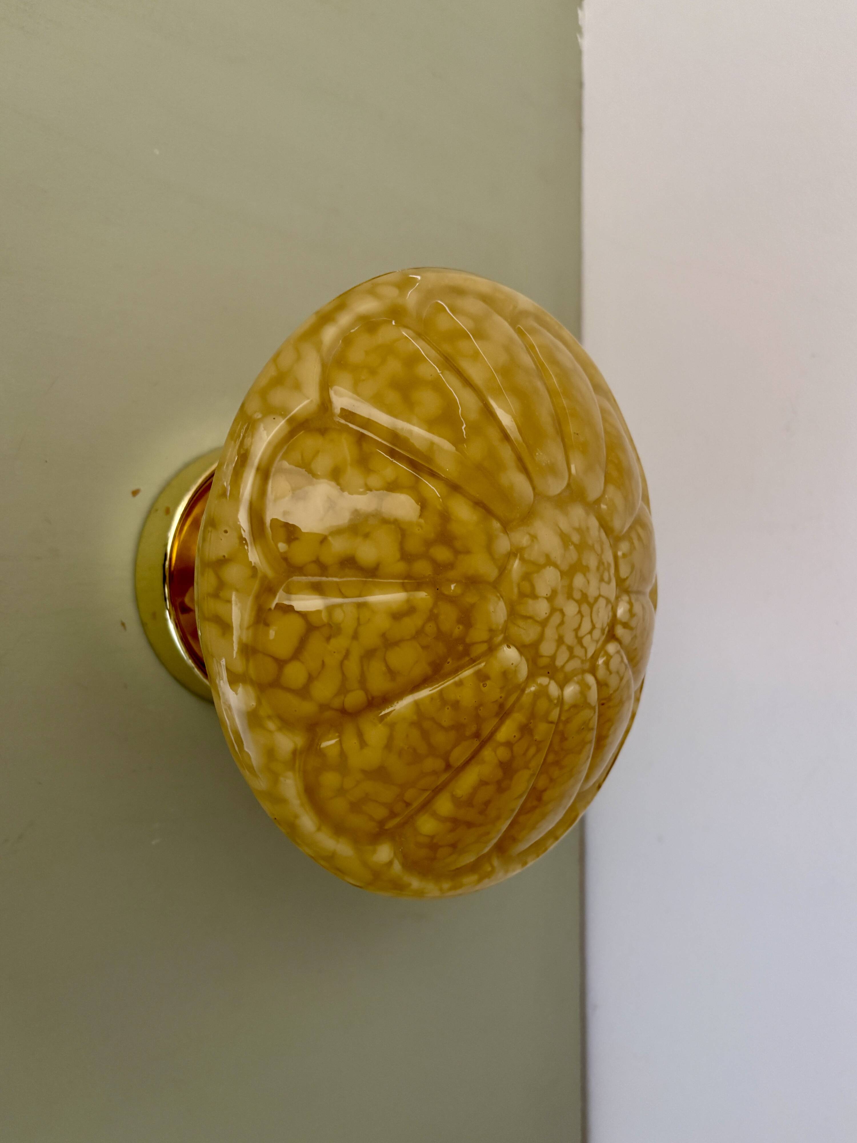Vintage art deco globe wall or ceiling light in yellow Clichy glass