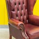 Burgundy leather vintage chesterfield wing chair