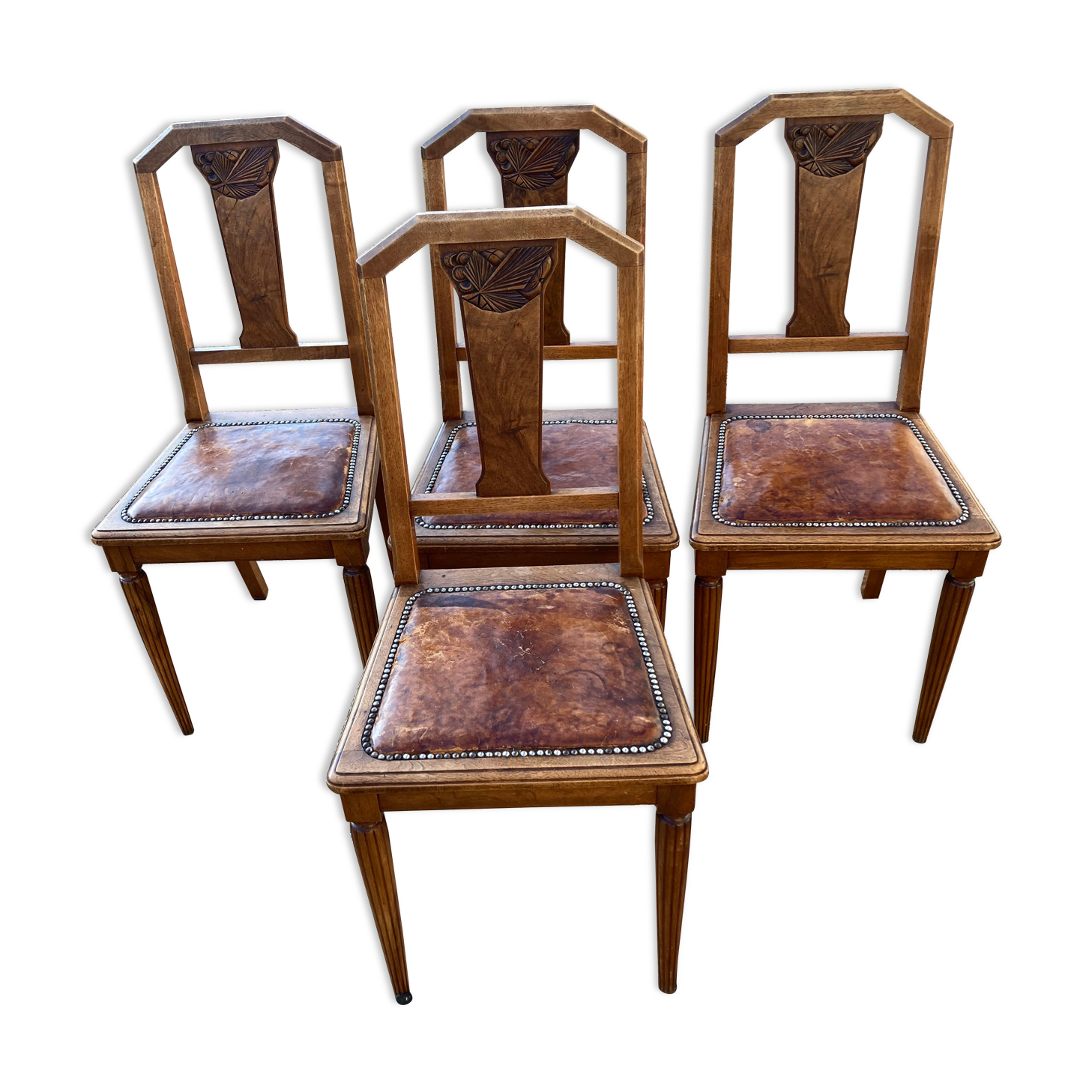4 chaises art déco assise cuir