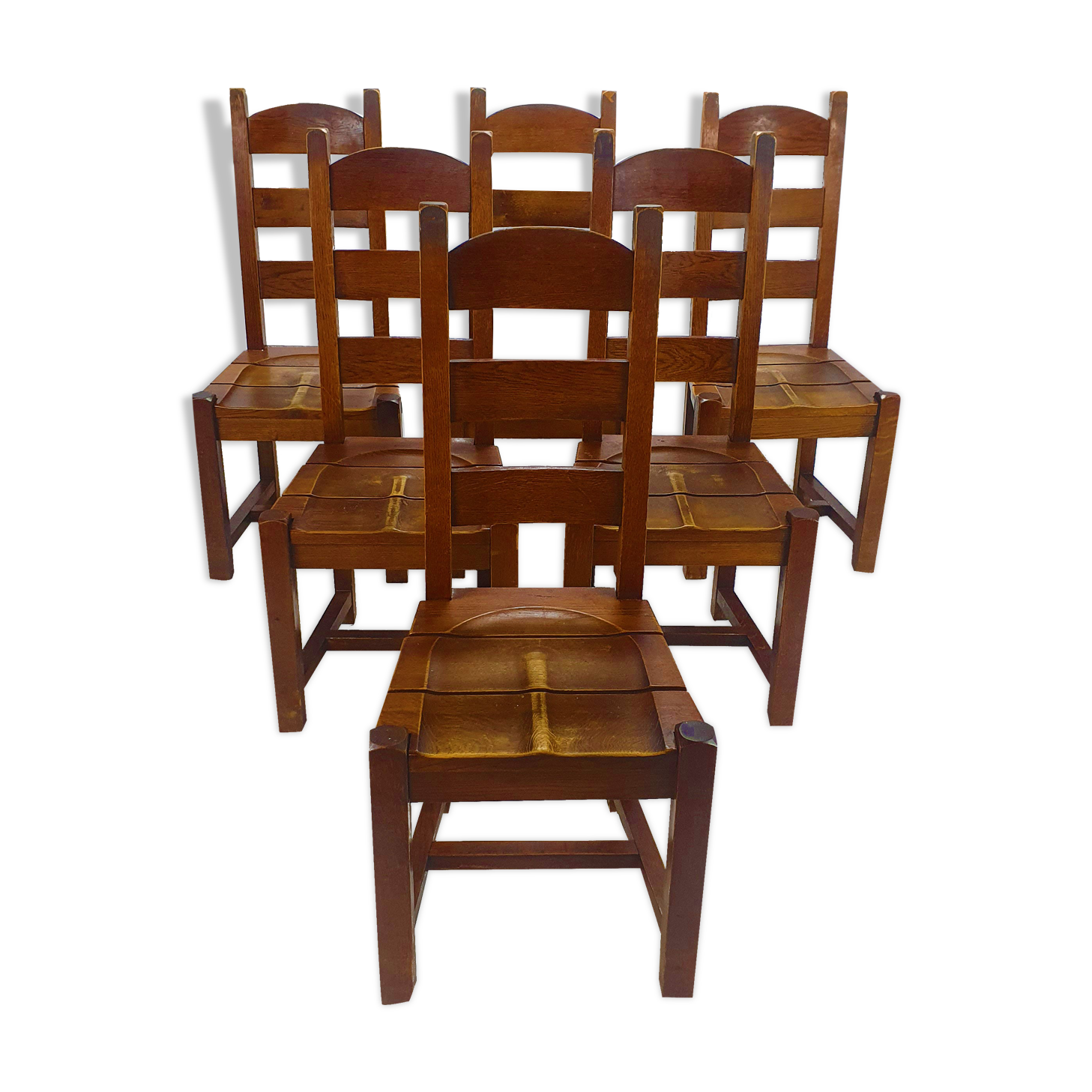 Set of 6 brutalist oak dining chairs, 1960