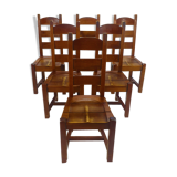 Set of 6 brutalist oak dining chairs, 1960