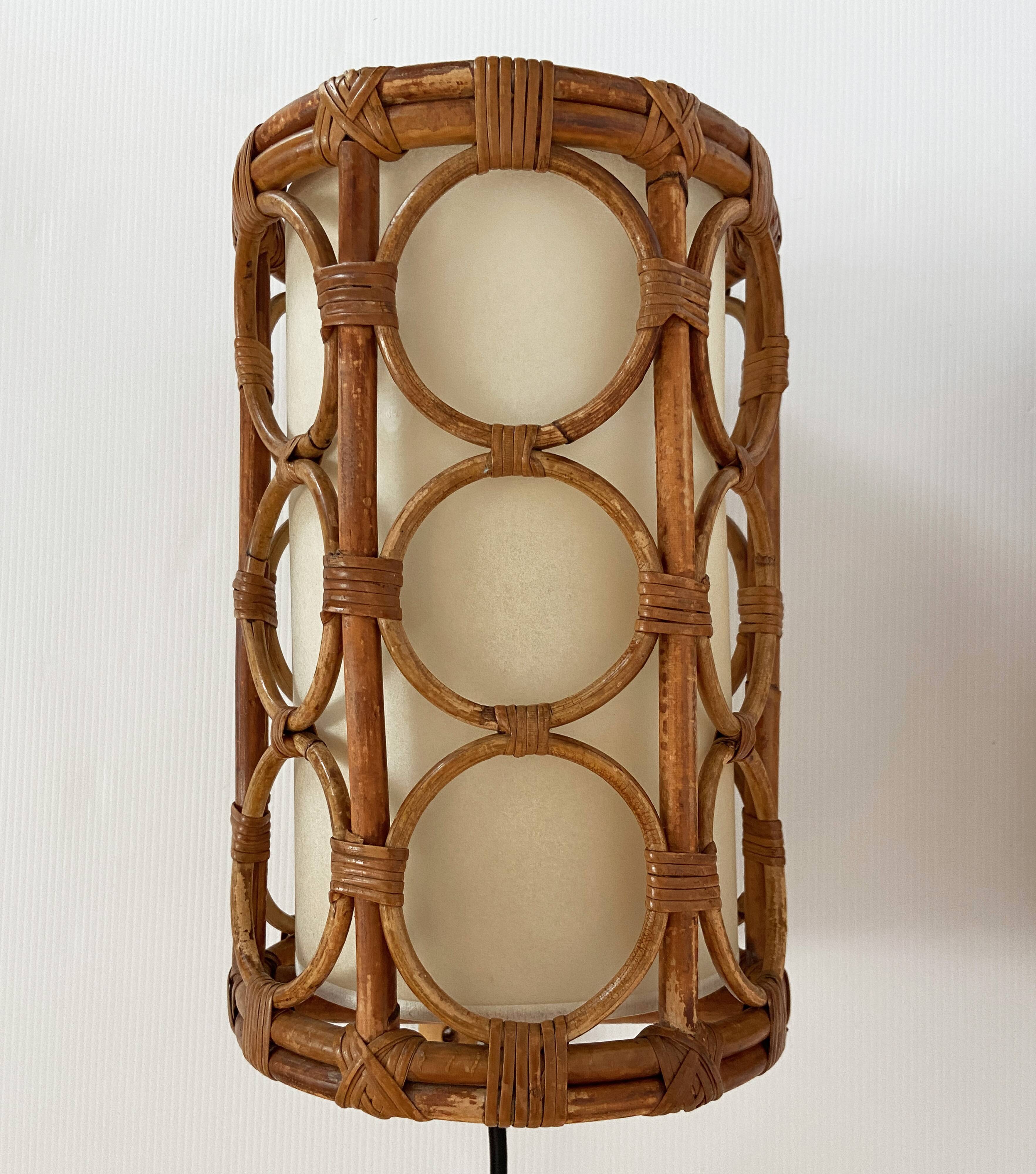 Mid-Century Rattan Wall Sconces — Louis Sognot Style