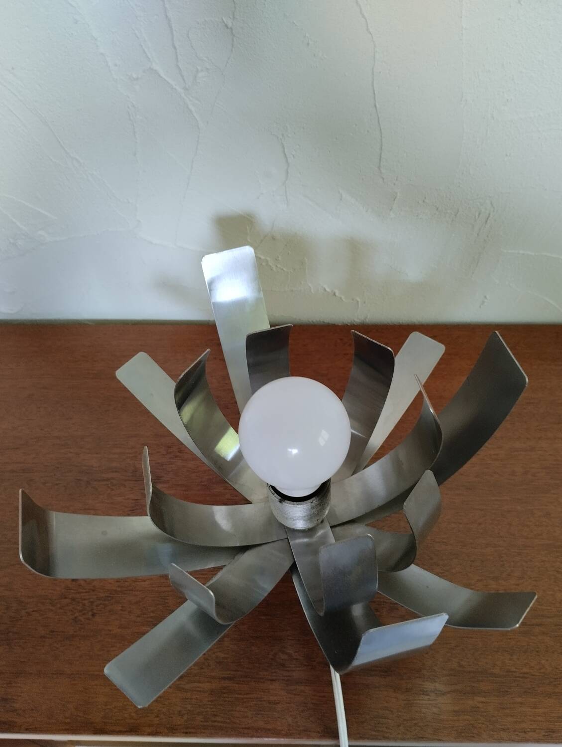 Seventies brushed steel flower lamp