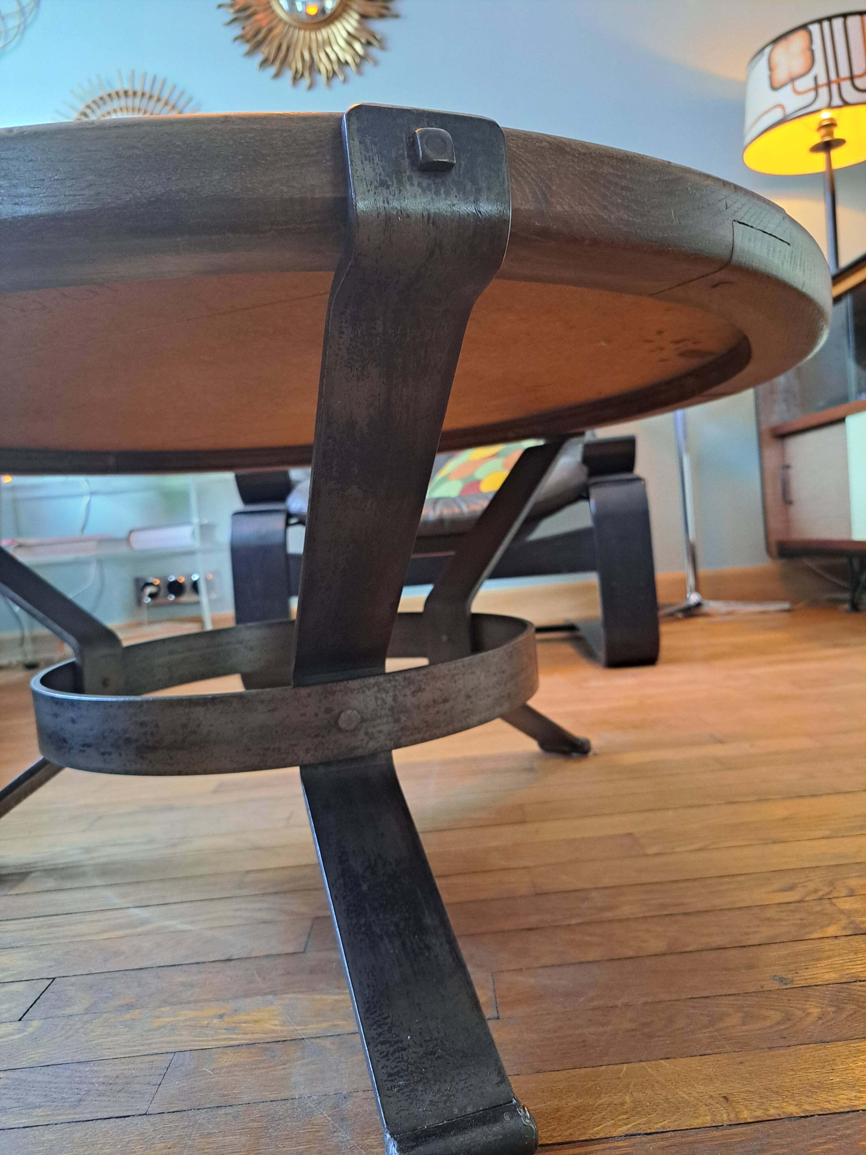 Vallauris coffee table signed drac 1960 wood earthenware steel