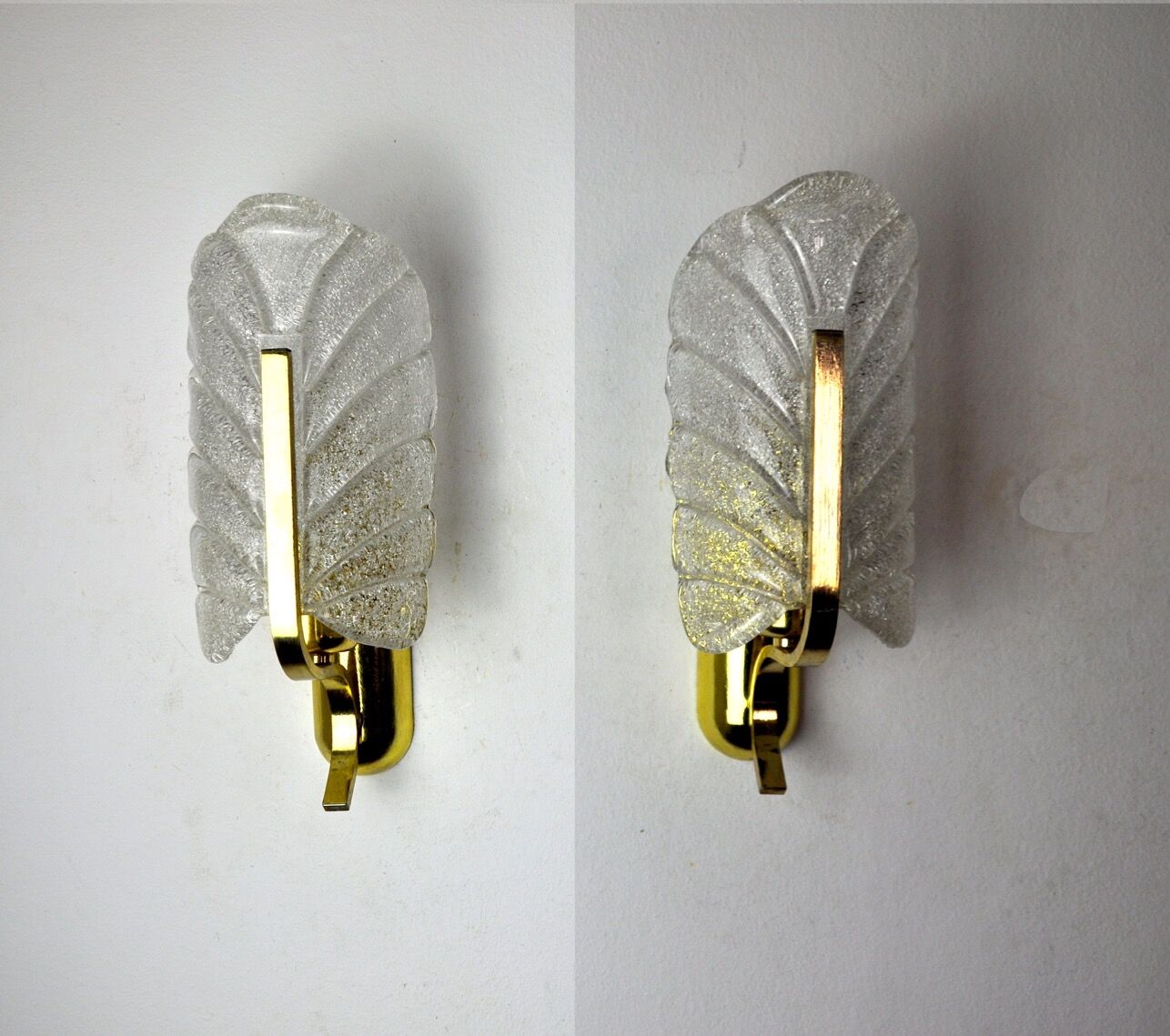 Pair of "leaf" wall lamps by Carl Fagerlund, Murano glass, Germany, 1970