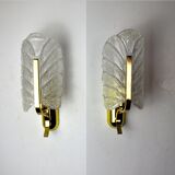 Pair of "leaf" wall lamps by Carl Fagerlund, Murano glass, Germany, 1970