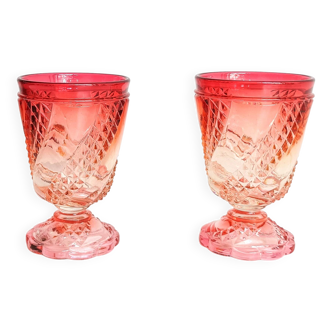 Old red rose gradient Baccarat glasses (pair)