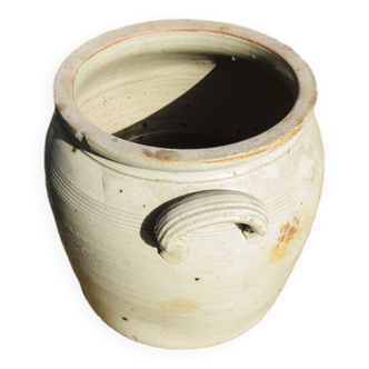 Ancien Pot à Graisse en Grès Beige H 22,5 cm